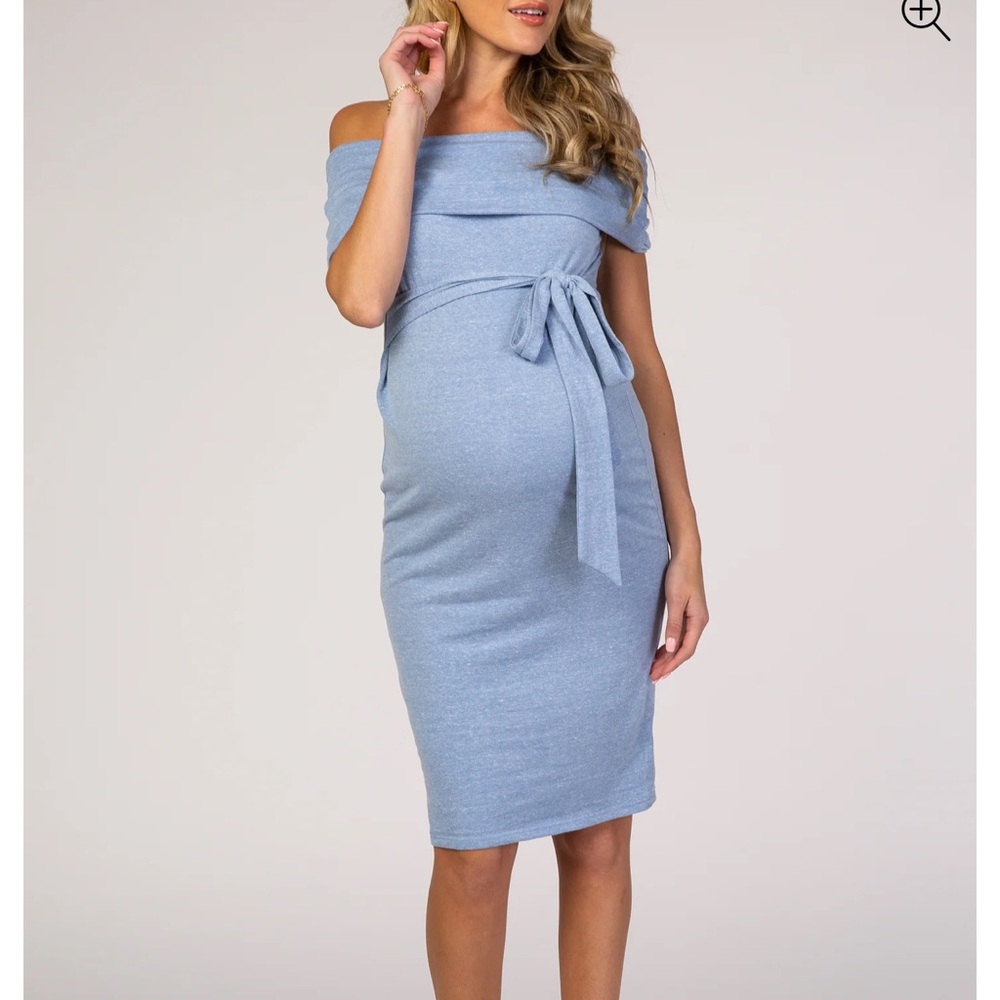 Off-Shoulder Maternity Dress in Light Blue
